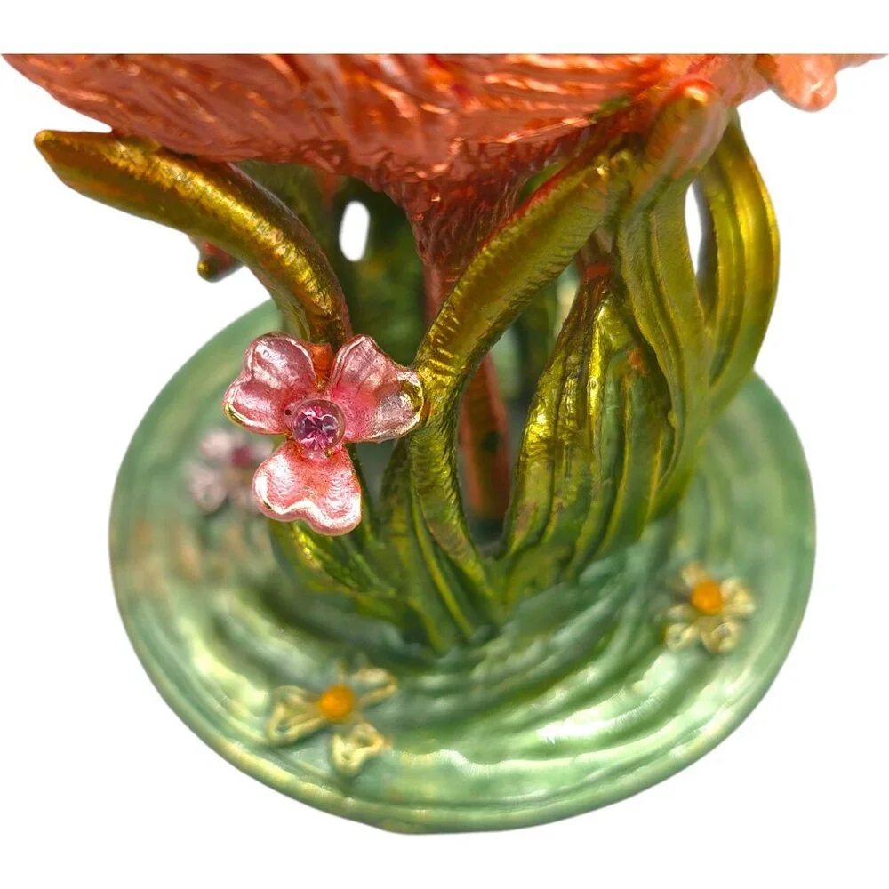 Pink Flamingo Jewelry Trinket Box Hinged Magnetic Clasp Enamel Crystal Jewels 4